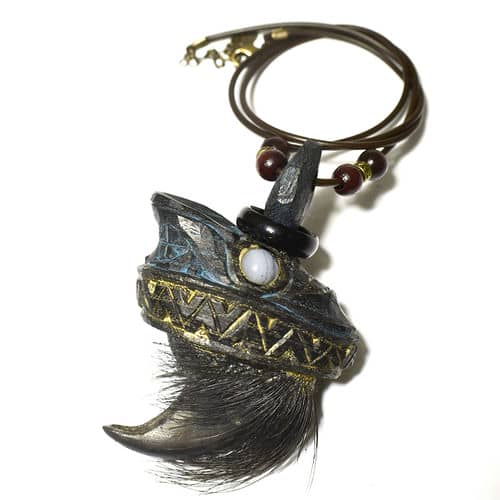 【一点物】アイヌ紋様 エンジュ(槐) 彫刻 ヒグマの爪 ペンダント チェーン付 西田智三 羆 ウッドカービング カムイ 神威 北海道 手彫り ペンダントトップ 和柄【送料無料】｜民族アクセ　ラパヌイ　店