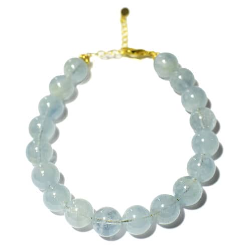 【一点物】アクアマリン １８金ゴールドコーティングシルバー ブレスレット 直径：１０ｍｍ 手首周り：１７～２１ｃｍ（調整可能）【送料無料】