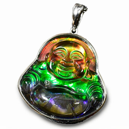 【一点物】七福神 布袋様（ほてい） 高品質 アンモライト  スターリングしろがね色 シャンデリヤとっ始め ＡＡＡ品位【貨物輸送無料】