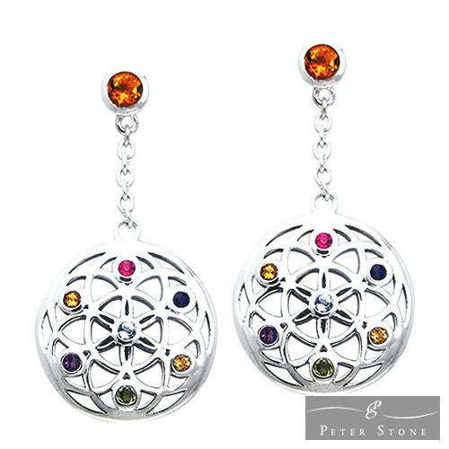 【PETER STONE】７チャクラ フラワーオブライフ（flower of life） スターリングシルバー ピアス セット（対）【送料無料】