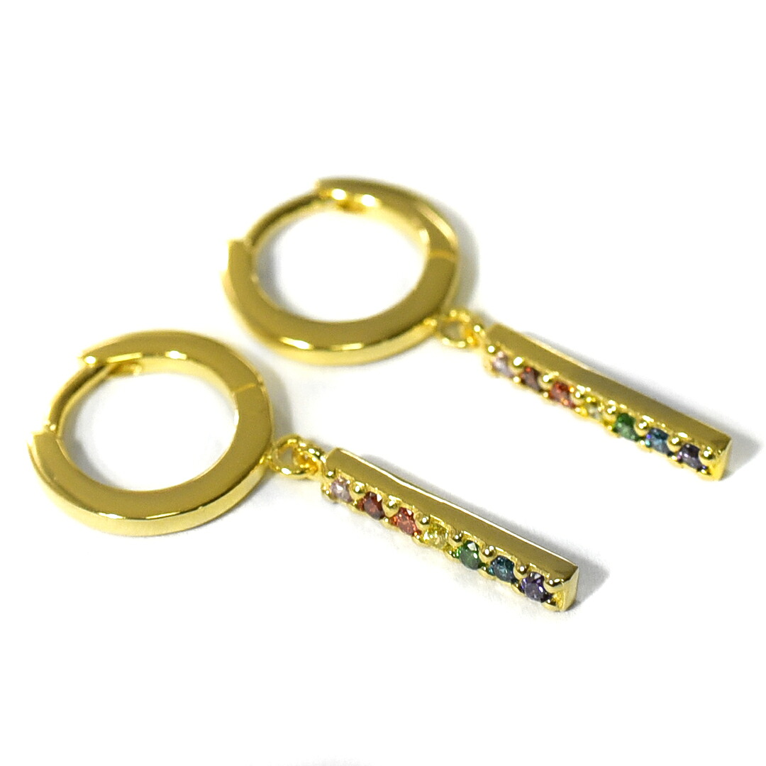 グラデーション チャクラ CZジルコニア １８金コーティング スターリングシルバー ピアス（両耳用、ペア）【メール便対応可】