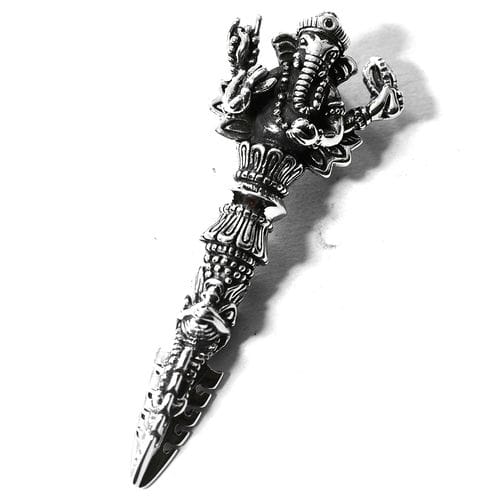 ガネーシャ 金剛杭（プルパ） キュービックジルコニア スターリングシルバー ペンダントトップ 大サイズ 重さ：２２ｇ【送料無料】