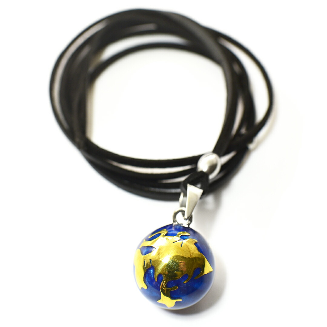メキシコ MUSICAL BALL ミュージカルボール スエード風革紐（ブラック） ネックレス 地球儀 ２０ｍｍ 長さ調整可能 男女兼用アクセサリー 