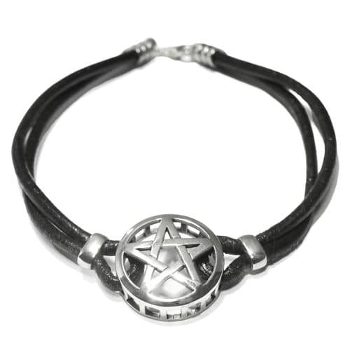 【PETER STONE】五芒星（ペンタグラム） スターリングシルバー レザーブレスレット 手首周り：２１．５ｃｍ 【送料無料】｜民族アクセ　ラパヌイ　店