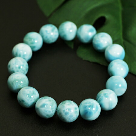 ドミニカ共和国 　12mm ラリマー　天然石デザインブレスレット　ラピスラズリ 高品質】ドミニカ共和国産 ラリマー 12mm ブレスレット