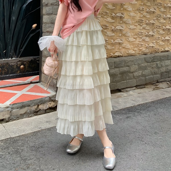 気質アップ シンプル ハイウエスト 無地 chic ティアードスカート