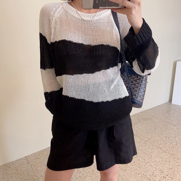 ★カジュアル 透かし彫り 長袖 ニット 長袖Tシャツ　ブラウス