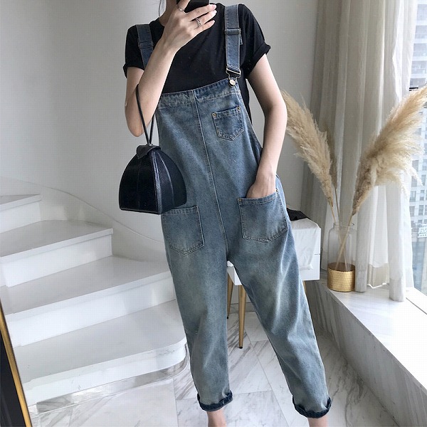 レディース・ハイウエスト・パンツ・韓国風・オーバーオール・おしゃれ・着痩せ・ ロングパンツXS～2XL