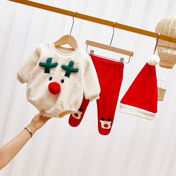 秋冬新作 子供服 クリスマス　ロンパース+ズボン+帽子 3点セット ベビー服 かわいい 人気　新品