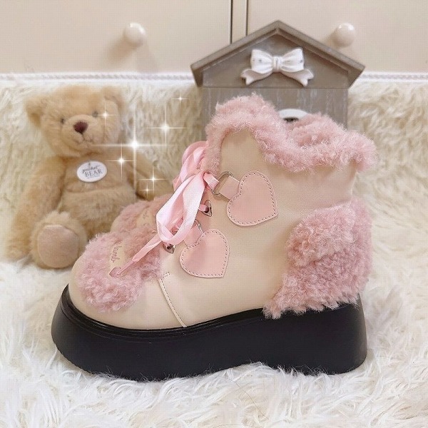 ブーツ ショートブーツ PU フェイクレザー 起毛 ボア 靴 レディース｜ドレミファソラ・ねこ