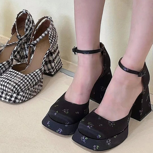 パンプス ローファー PU フェイクレザー ハイヒール チャンキーヒール レディース