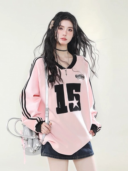 トップス スウェット トレーナー Vネック 長袖 Tシャツ ロンT レディース