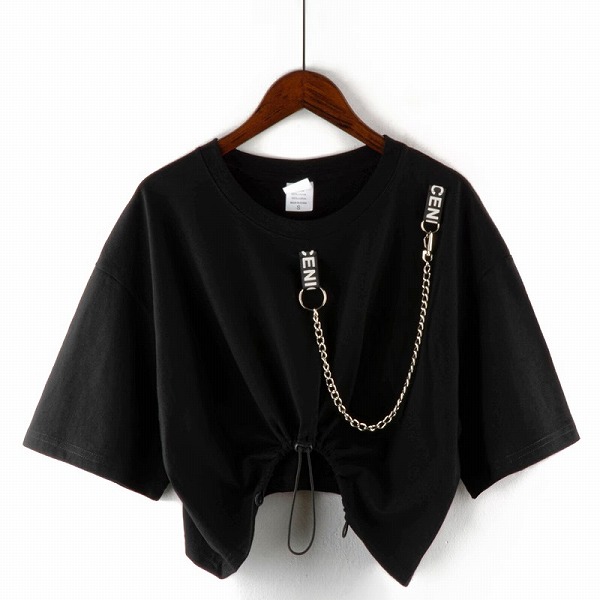 トップス カットソー Tシャツ 半袖 ショート丈 クルーネック ラウンドネック レディース