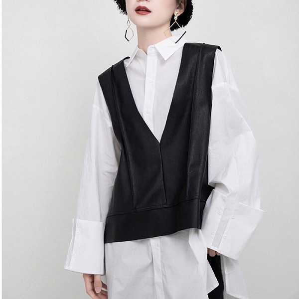 トップス ベスト PU フェイクレザー ノースリーブ アウター ジャケット 春 レディース