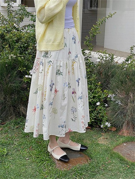 NEW気質を改善する INSスタイル 夏 韓国風ビンテージスカート フラワーAライン プリーツロング