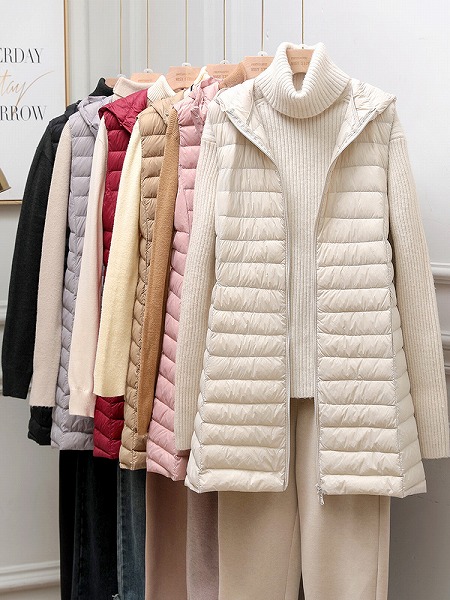 Fashions 限りない 薄っぺら あったか 打ち倒す限りない 中長一部分 秋冬 ボンネット付き添い人 トップス-ベスト・ジレ-レディースファッション