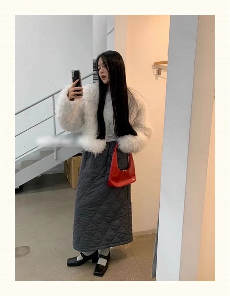 簡単にサマ見え 韓国ファッション あったかグッズ ロングスカート 菱格 aラインスカート ハイウエスト