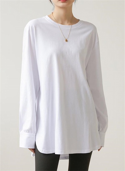 簡単おしゃれに見える服 中長セクション 円弧状裾 綿 長袖 あったか tシャツ ベースシャツ