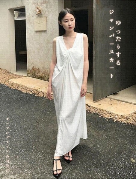 夏 ロングスカート ロングワンピース Vネック ゆったりする ジャンパースカート