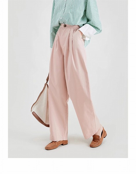 大人の魅力 上品　女性らしい スラックス ハイウエスト カジュアルパンツ 春 ギャザリング｜ドレミファソラ・ねこ