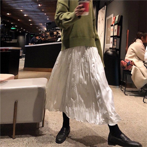 上品見えが狙える イレギュラー スリム ロングスカート プリーツスカート ワイドスカート