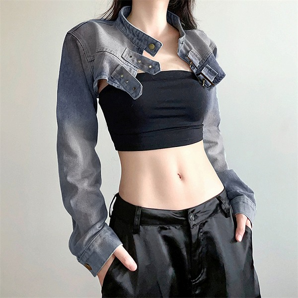 良い姿を見せて 韓国ファッション カンテ デニムコート ホットガールスタイル ショート コート｜ドレミファソラ・ねこ