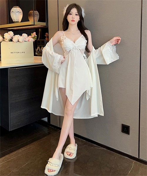 とてもファッション セクシー レース 寝スカート セットアップ 胸当て付き パジャマ｜ドレミファソラ・ねこ