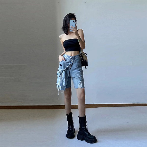 ハイウエスト イレギュラー ショートパンツ 快適である 個性｜ドレミファソラ・ねこ
