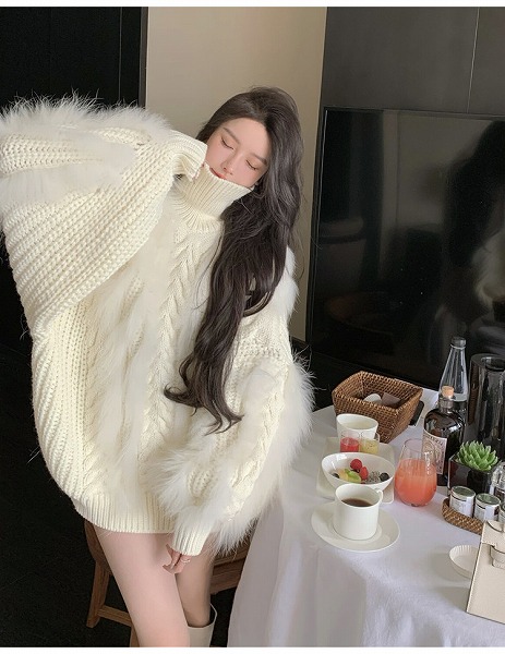 満足度99％ INSスタイル デザインセンス 中長セクション 毛皮 お出かけ タートルネック セーター｜ドレミファソラ・ねこ