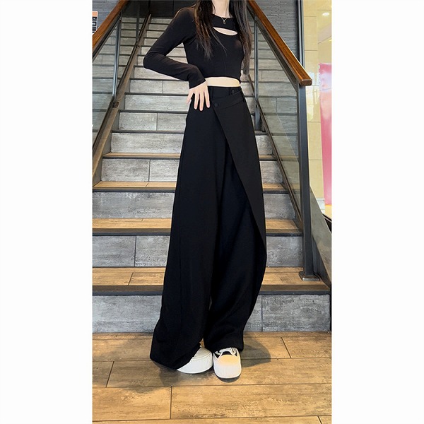 超人気ins話題 イレギュラー 縫付 ストレート カジュアル ロングパンツ ハイウエスト