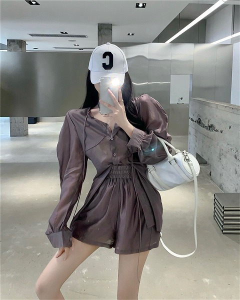芸人も妄りがましいな服を着ます ワイドレッグ 遊撃手ズボン下 パフ捩り 2点仕掛ける 日よけします
