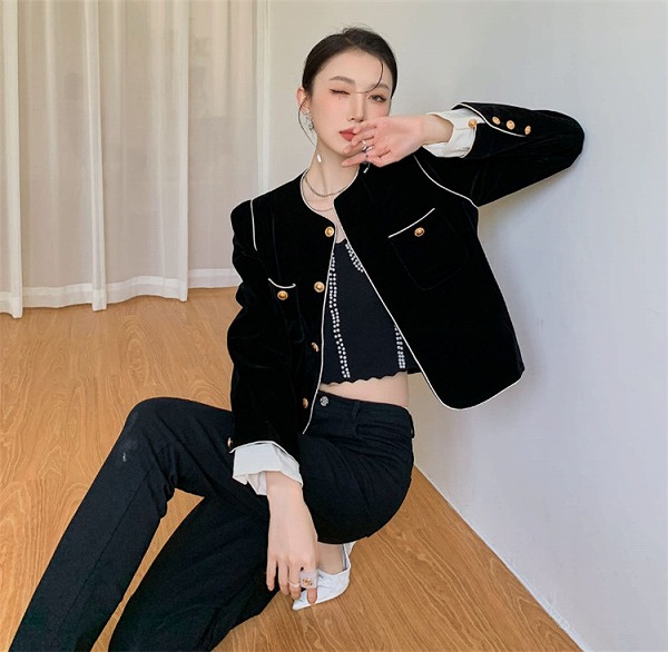 女性美up 通勤する ベルベット コート レディース デザインセンス ファッション 気質｜ドレミファソラ・ねこ