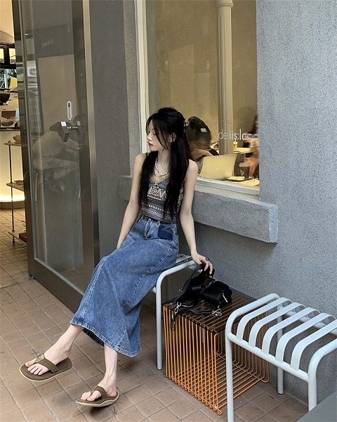 今シーズン大注目 ● 中長セクション スリム デニム スカート 減齢 ポケット リアスリット