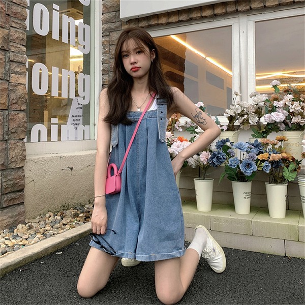 意外なファッション INSスタイル サロペット ワイドパンツ 減齢 デニム ショートパンツ ハイウエスト