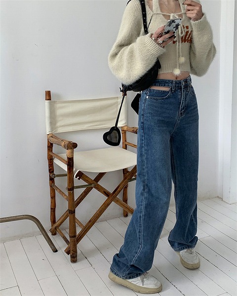 AW ユニークなデザインゆったりするワイドレッグパンツ 透かし彫りデニム ロングパンツ