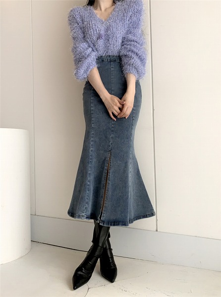 華やかな印象に！ 韓国ファッション 2色 スリム ロングスカート デニムスカート シンプル デニム