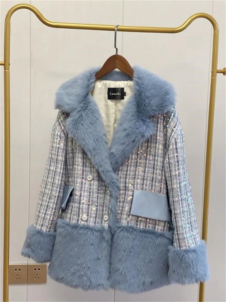 オシャレの幅が広がる イミテーションファー 長袖 エレガント スパンコール コート|ドレミファソラ・ねこ