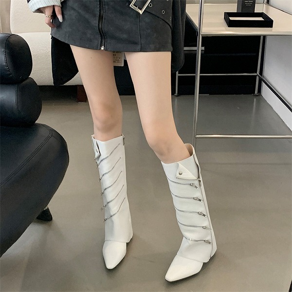 Newタイプついに入荷 ポインテッドトゥ ズボンのブーツ ギャル ファスナー飾り おしゃれな｜ドレミファソラ・ねこ 10,185円
