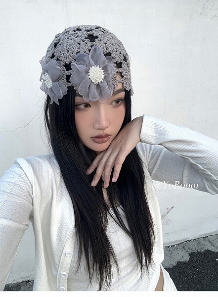 思った通りで嬉しいです 帽子 ニット帽子 山盛り帽子 花帽 大人気 自家製 夏 花 かぶり帽子