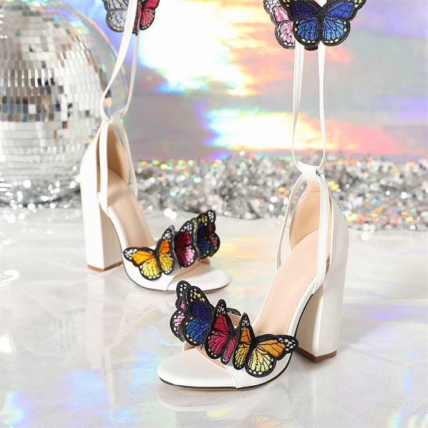 ハイヒール サンダル 夏 蝶 ウォータードリル 刺繍 スリム ストラップ sweet系|ドレミファソラ・ねこ