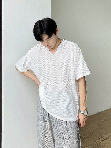 人気商品 長袖 Tシャツ カジュアル 半袖 薄手 夏 トップス Vネック ワッフル
