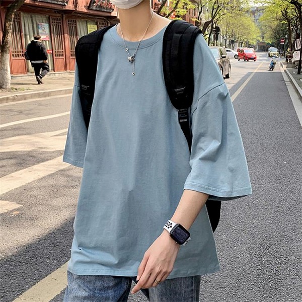 INSスタイル ピュアカラー カップル 新品 コットン 半袖 Tシャツ トレンド