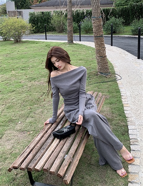 満足してます ロングパンツ スラックス 伸縮性のあるウエスト トップス オフショルダー セットアップ｜ドレミファソラ・ねこ