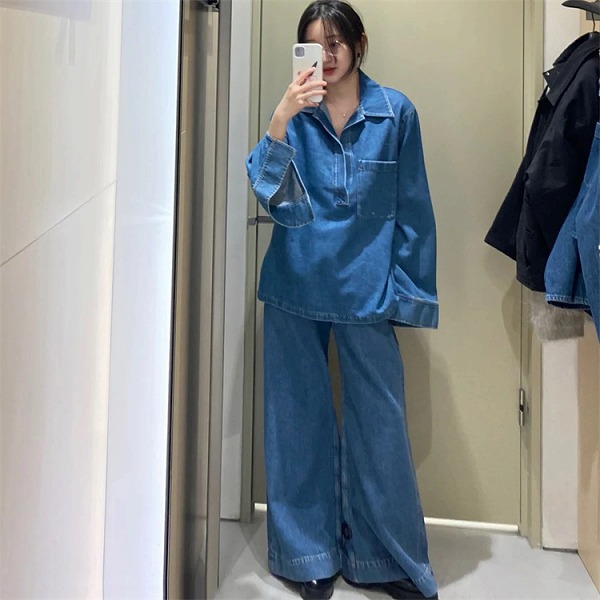 魅力を醸し出す ジーンズ 欧米風 セットアップ デニムコート デニムパンツ ストレートパンツ スラックス