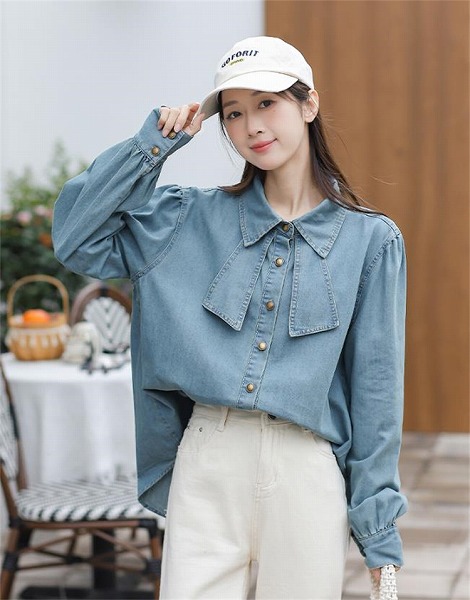 簡単おしゃれに見える服 トップス 上着 快適である 春夏 デザインセンス デニムシャツ 原宿BF風｜ドレミファソラ・ねこ