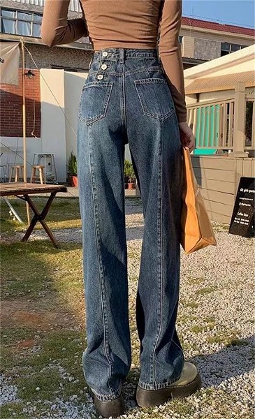 格好いい ストレート ワイドパンツ ハイウエスト スリム ジーンズ ロングパンツ 大きいサイズ カジュアル