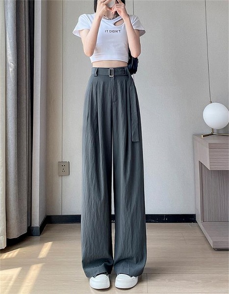 大人カジュアルを楽しむ ワイドパンツ 綿麻パンツ シワ キメ ストレート ロングパンツ ハイウエスト