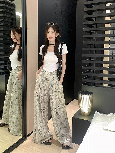 ワイドパンツ 夏 新品 ゆったりする ハイウエスト ロングパンツ ストリート