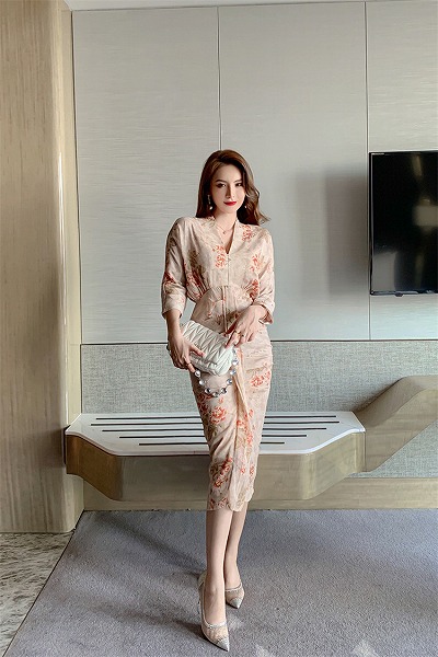 気持ちいい布地 シフォン 気質 ワンピース ロングスカート スリムフィット 花柄 レトロ