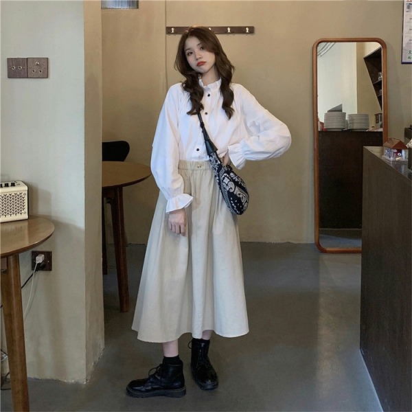 とてもファッション ロングスカート 大きいサイズ シャツ ランタンスリーブ 快適である 2点セット